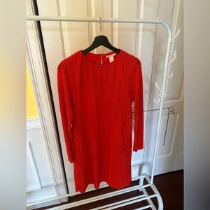 H&M Red Allover Pleated Dress - Woman Size Medium